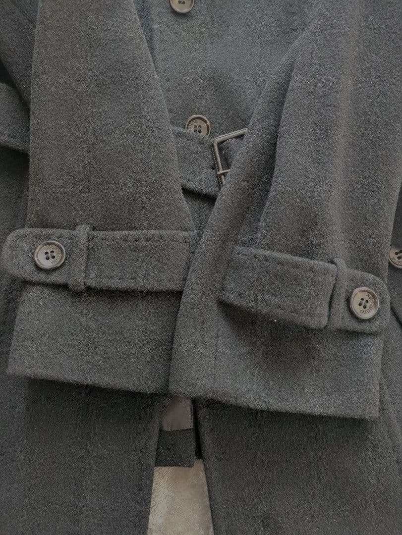 バーバリー　ウールアンゴラ混　ミドルコート　ラビットファー襟　ベルト付　ブラック