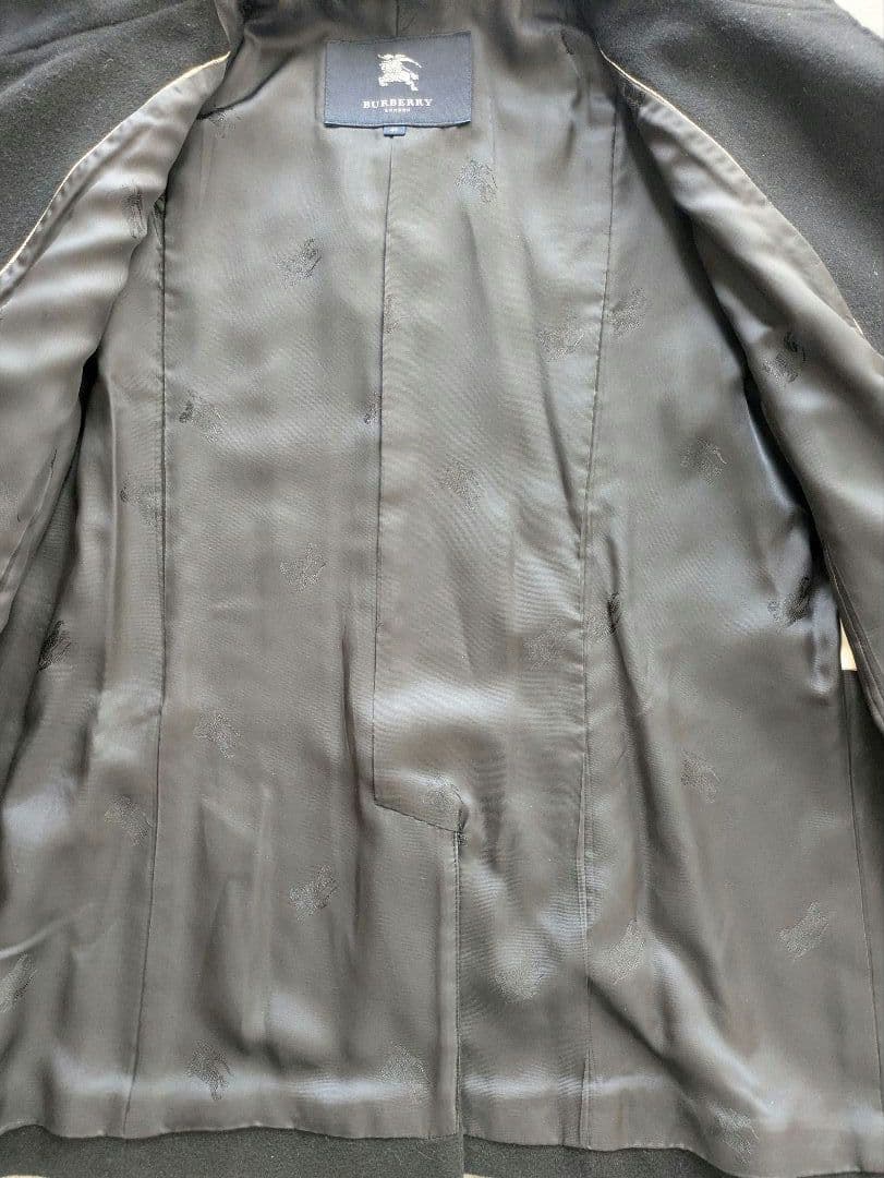 バーバリー　ウールアンゴラ混　ミドルコート　ラビットファー襟　ベルト付　ブラック