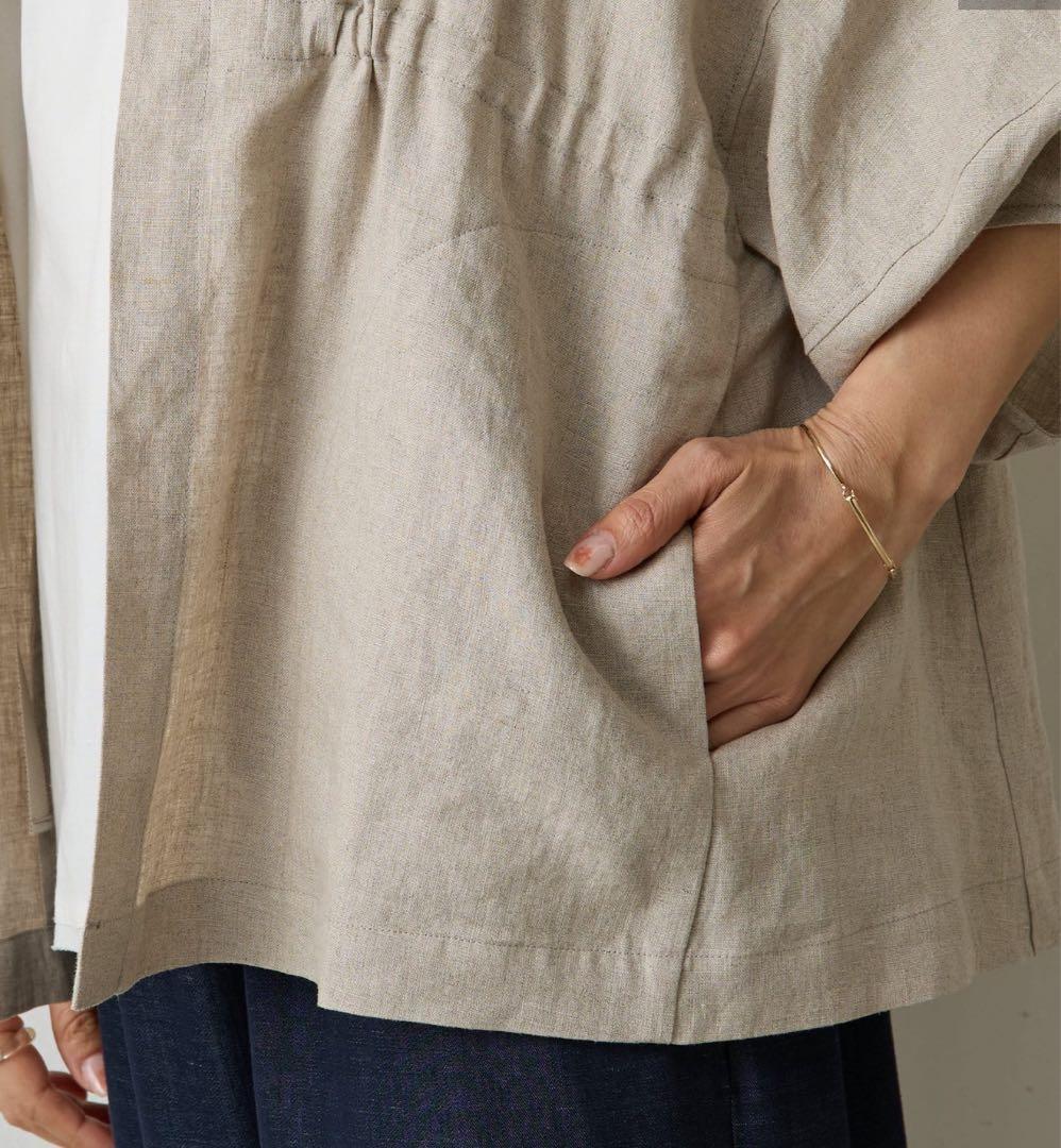 新品❣️BEARDSLEY ビアズリー リネン羽織 ノーカラージャケット ベージュ