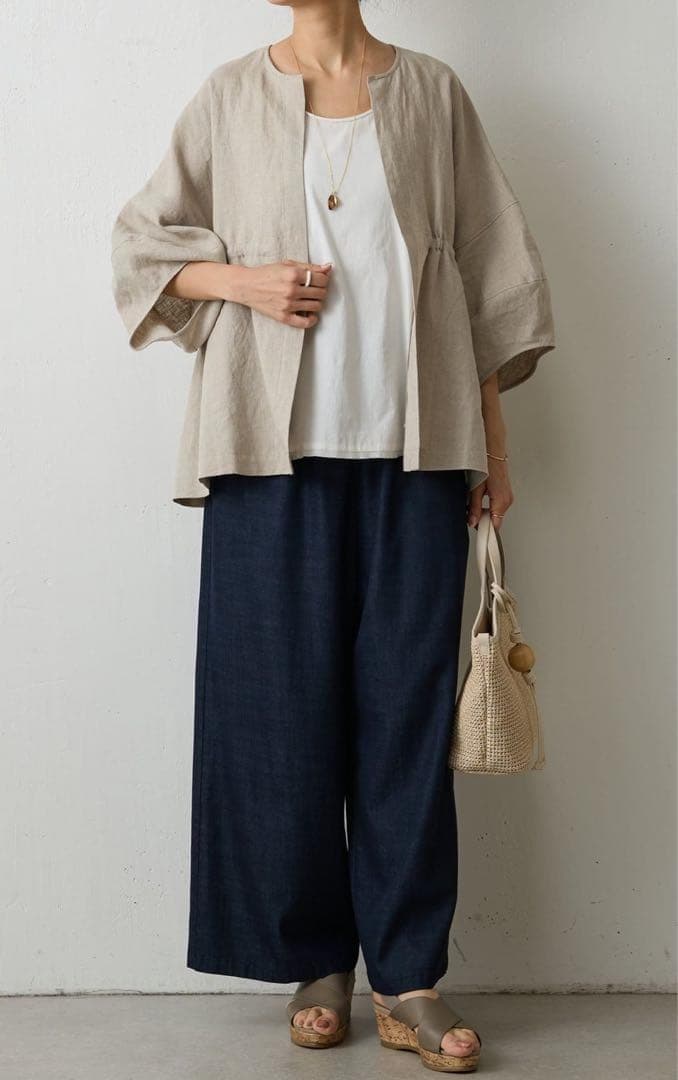 新品❣️BEARDSLEY ビアズリー リネン羽織 ノーカラージャケット ベージュ