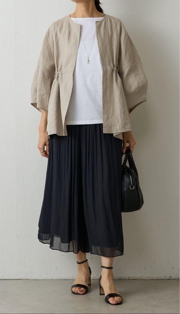 新品❣️BEARDSLEY ビアズリー リネン羽織 ノーカラージャケット ベージュ