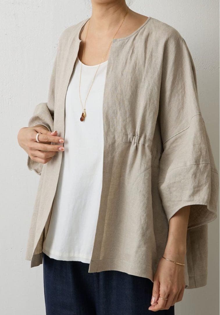 新品❣️BEARDSLEY ビアズリー リネン羽織 ノーカラージャケット ベージュ