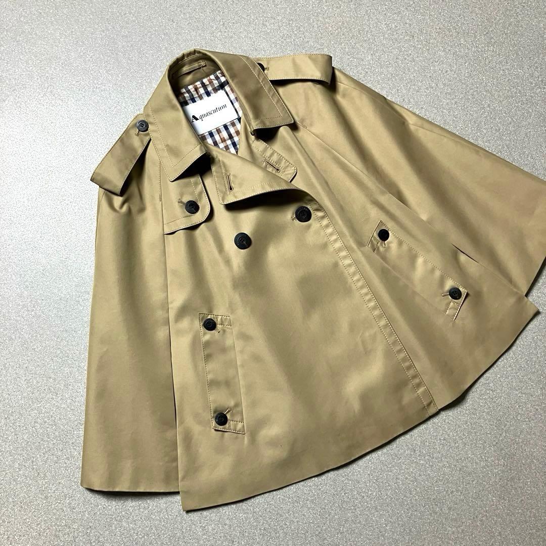 【希少✨美品 ポンチョ】アクアスキュータム 裏地チェック コート ハニーベージュ