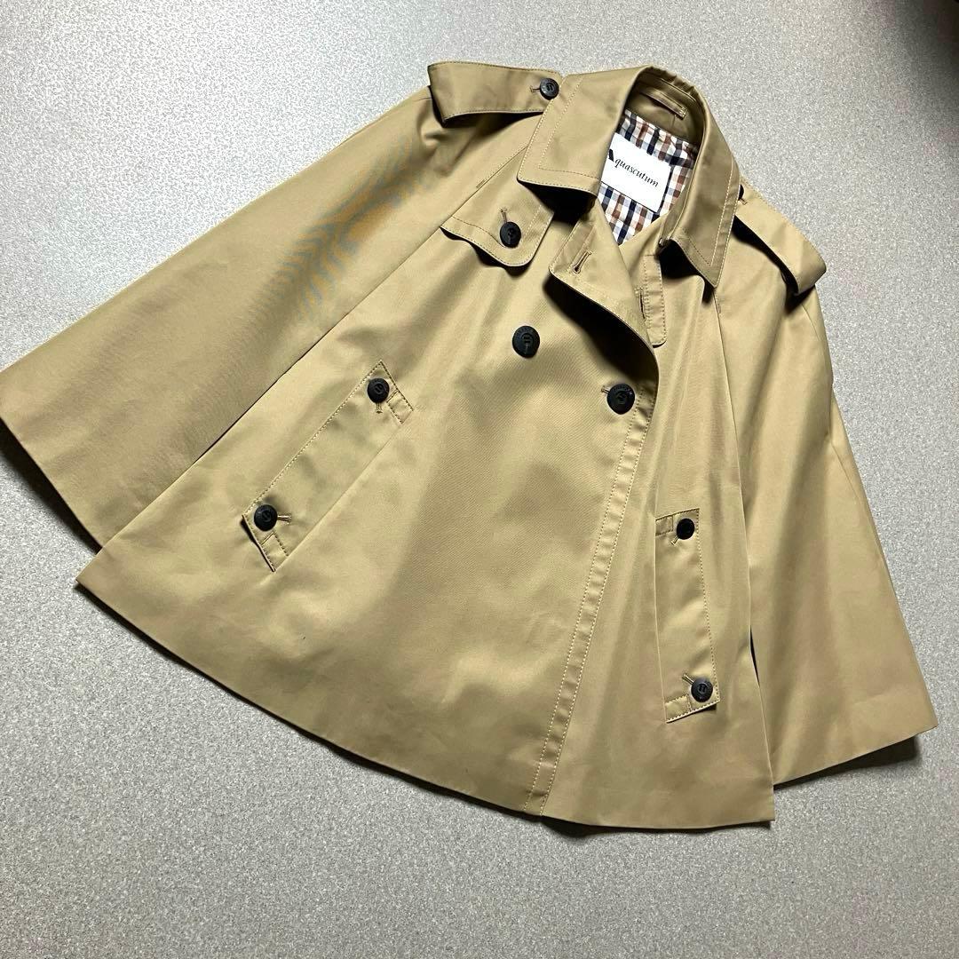 【希少✨美品 ポンチョ】アクアスキュータム 裏地チェック コート ハニーベージュ