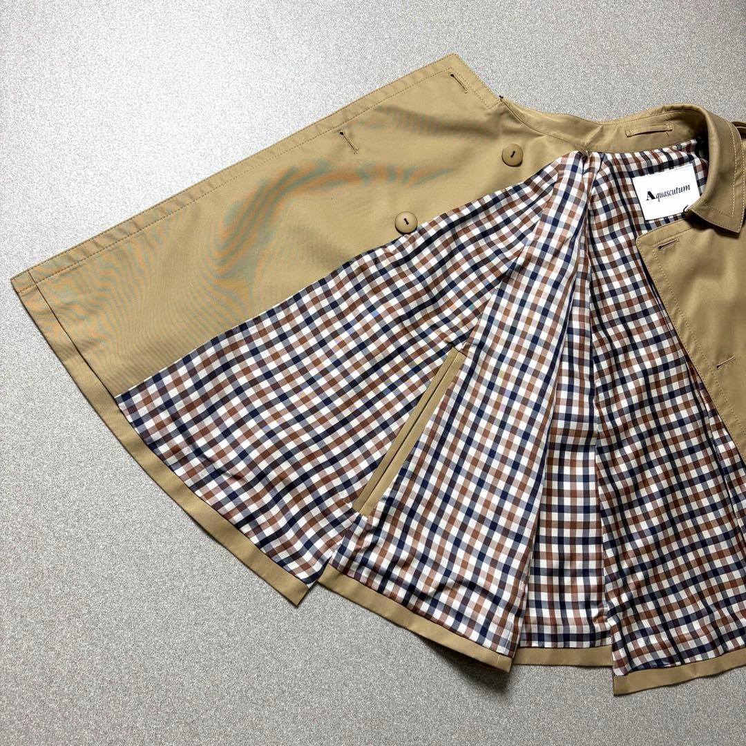 【希少✨美品 ポンチョ】アクアスキュータム 裏地チェック コート ハニーベージュ