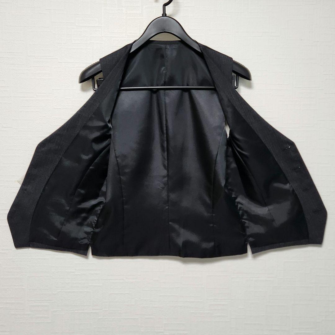 リスペクトネロ　メンズ　スーツ　スリーピース　グレー　ストライプ　細身　ウール混