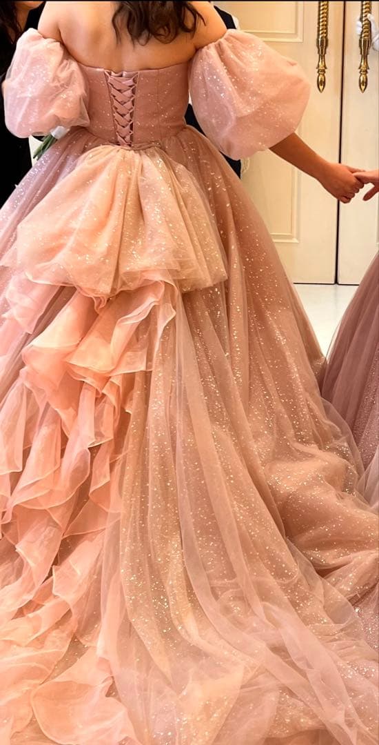 ウエディングカラードレス　6点セットプリンセスライン ピンク パニエ付き値下中！