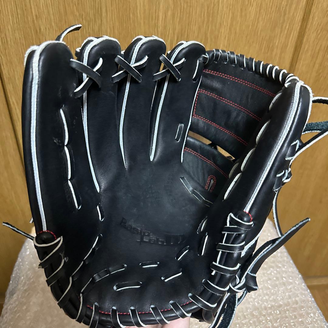 軟式野球グローブ 黒 ストライプ レザー