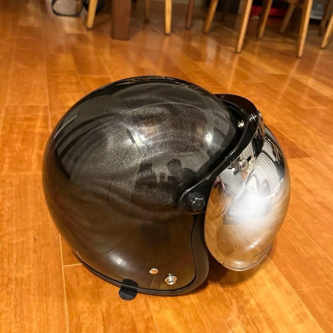 ブラック ジェットヘルメット ファイアパターン　ミラーシールド