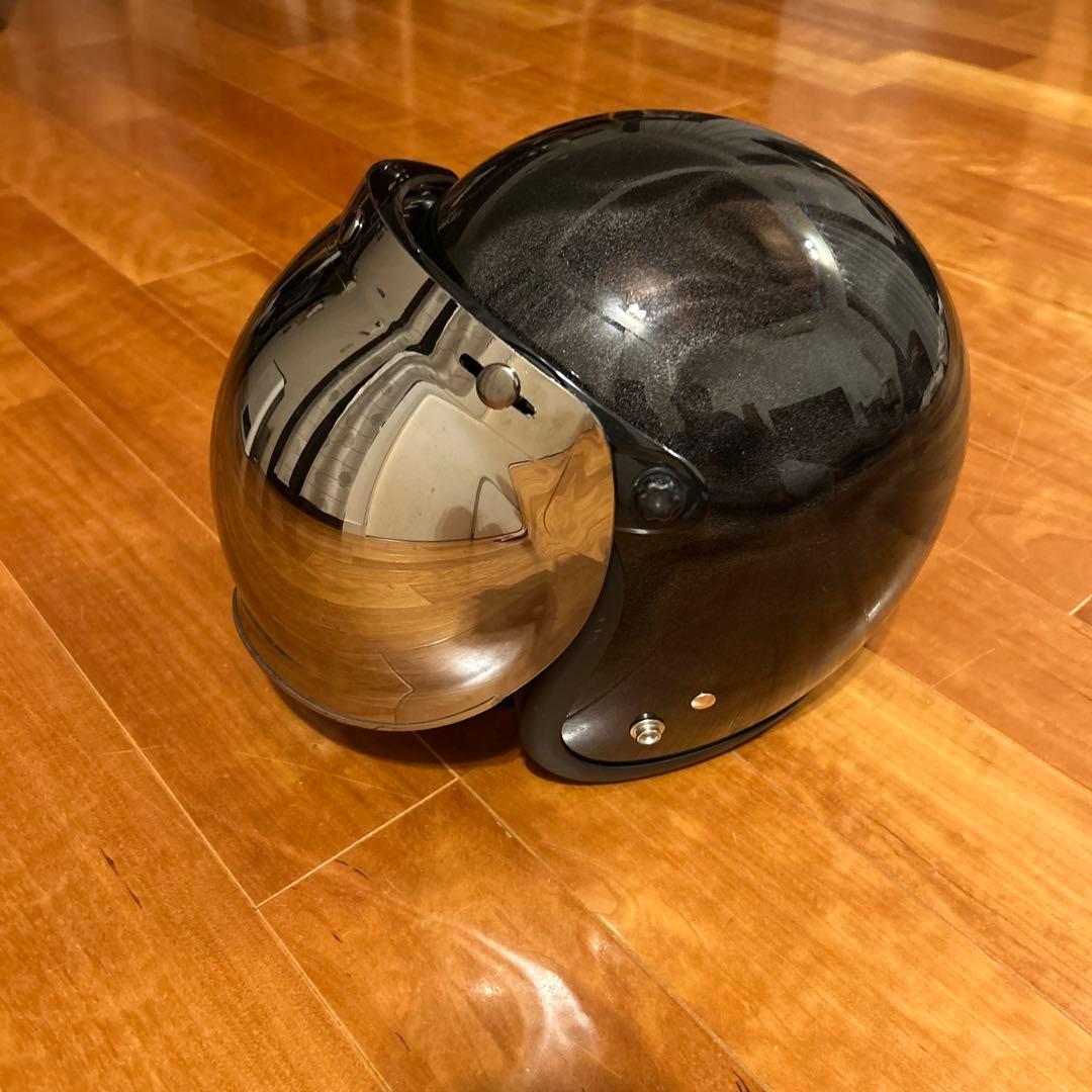 ブラック ジェットヘルメット ファイアパターン　ミラーシールド