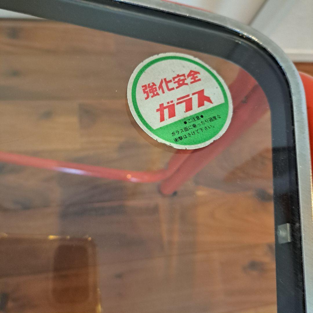 昭和レトロ　ミッドセンチュリー　ガラスアイアンテーブル　赤 強化ガラス天板