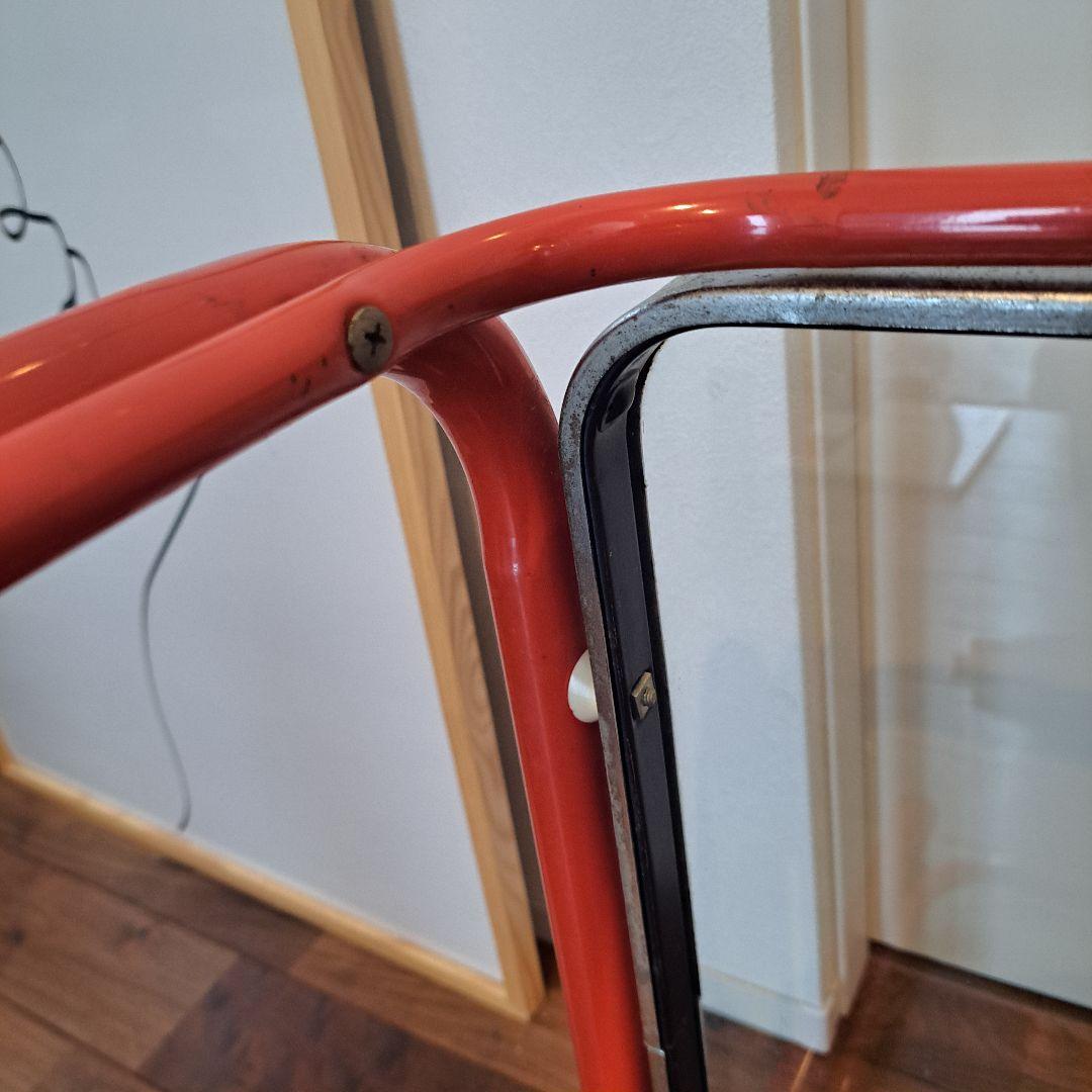 昭和レトロ　ミッドセンチュリー　ガラスアイアンテーブル　赤 強化ガラス天板