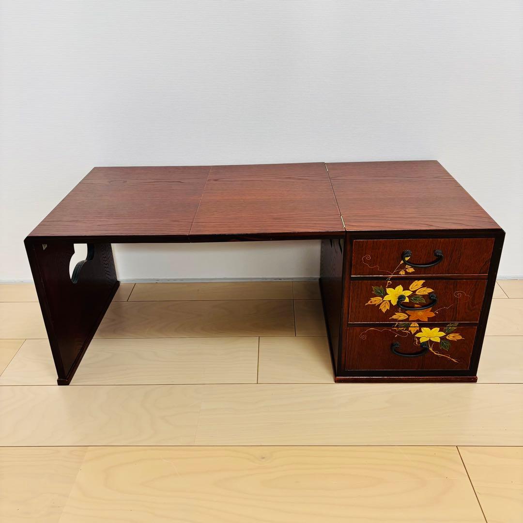 折り畳み式 文机 和机　引出し 抽斗 3段　昭和レトロ　アンティーク