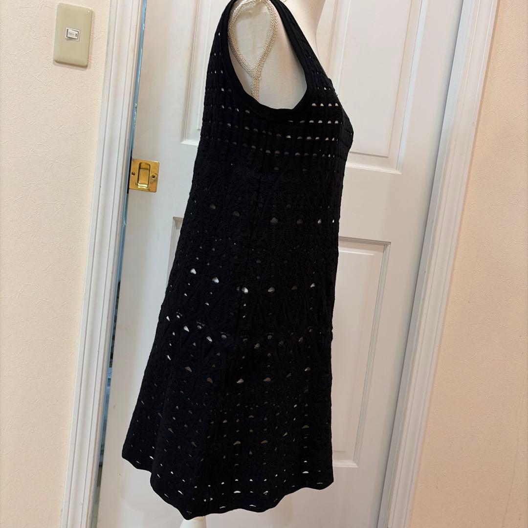 シャネル 透かし編み ノースリーブワンピース 黒サイズ42