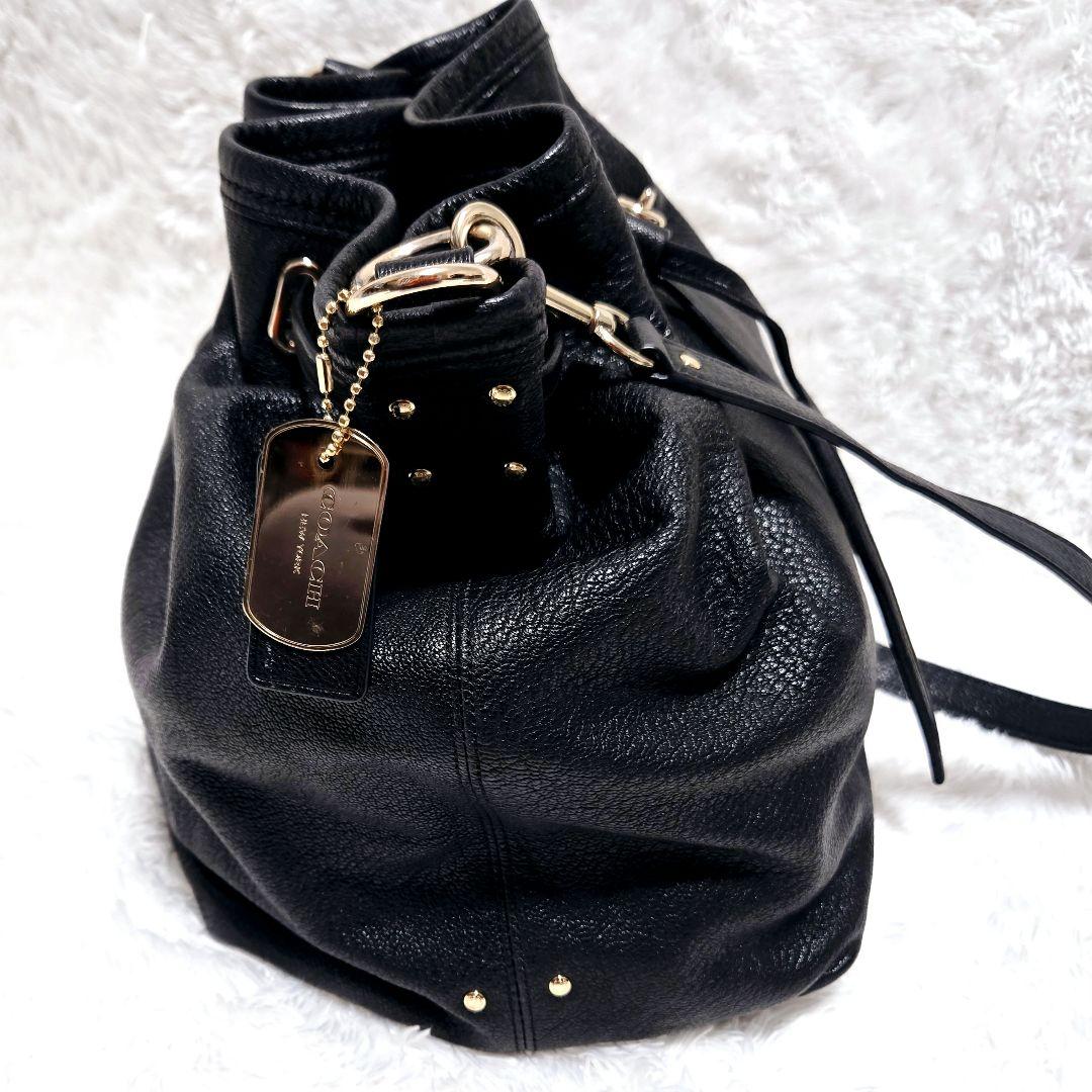 本日限定☆COACH コーチ クロスボディ ショルダーバッグ 巾着型 黒 レザー