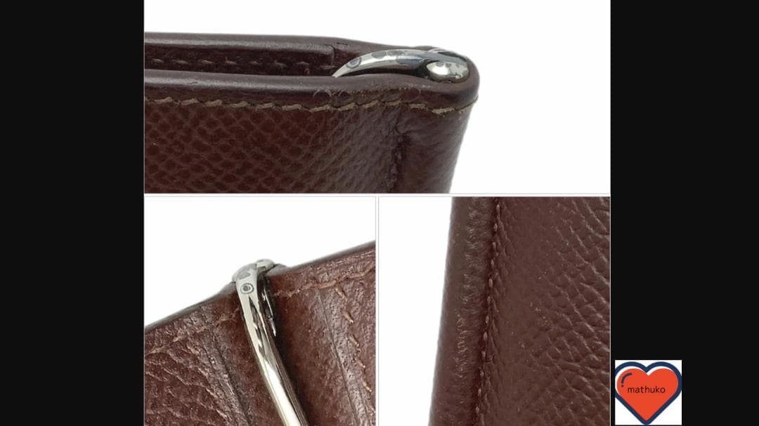 エルメス マネークリップ エプソン ダークブラウン パラジウム金具 二つ折り財布
