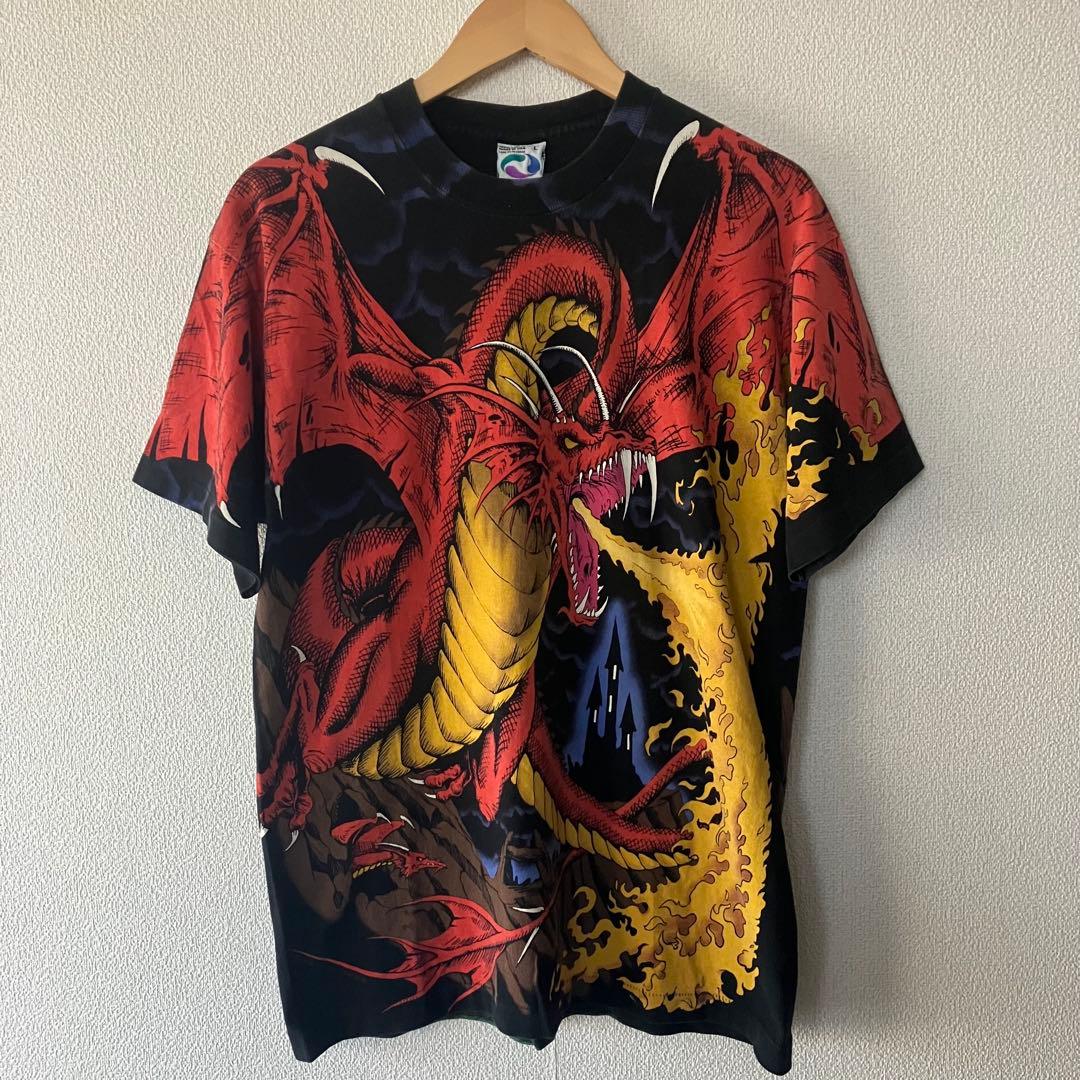 h*ン様 90s USA製 LIQUID BLUE ドラゴン　Tシャツ　Lサイズ