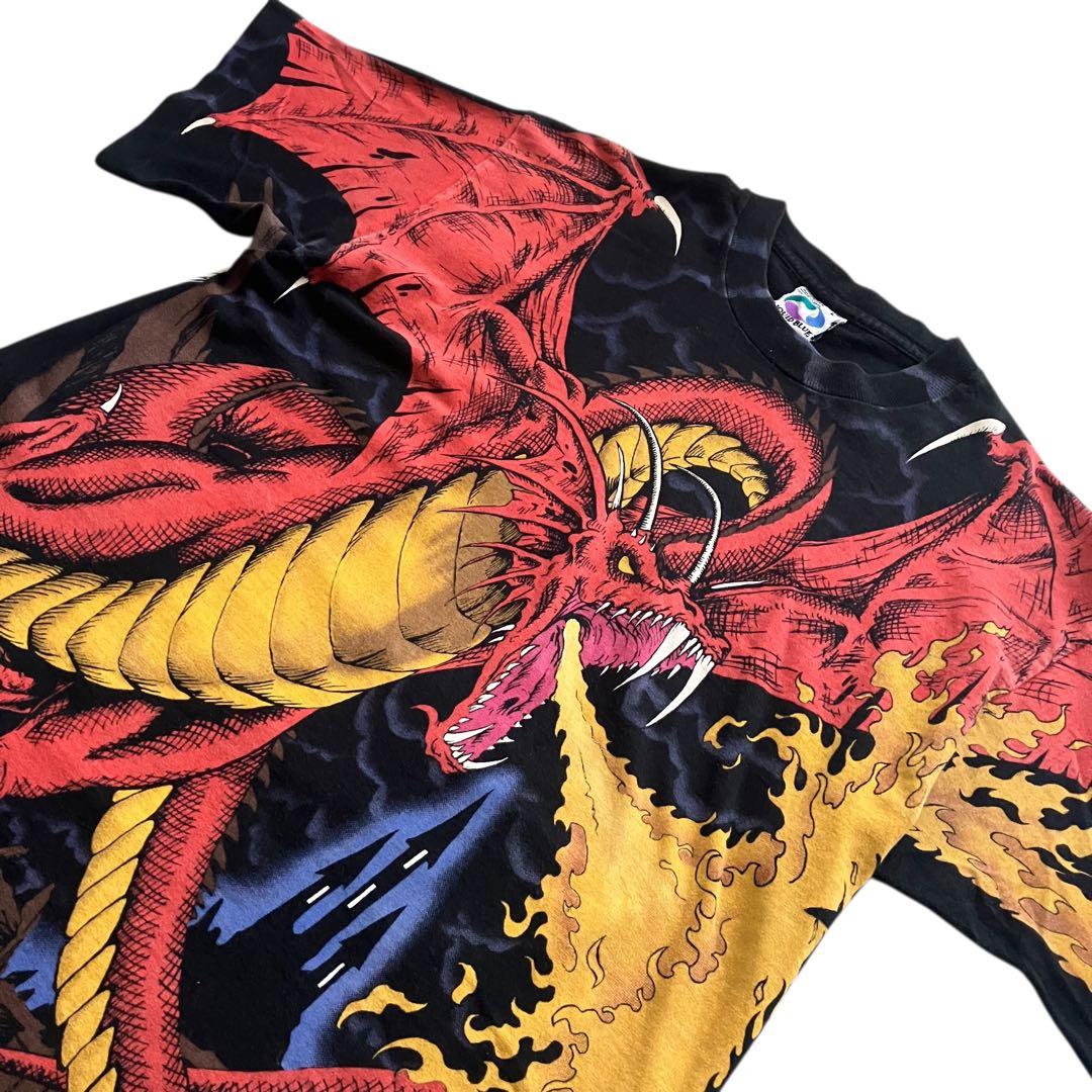 h*ン様 90s USA製 LIQUID BLUE ドラゴン　Tシャツ　Lサイズ