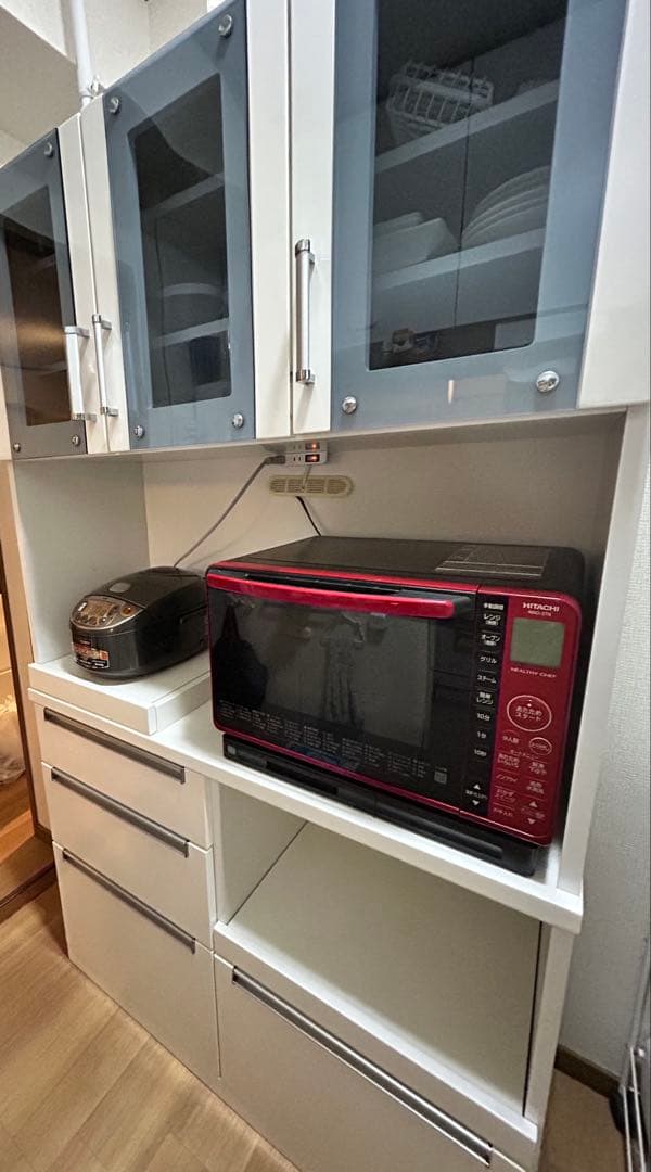 【5/22まで】キッチンボード 食器棚 幅105 フルオープンレール