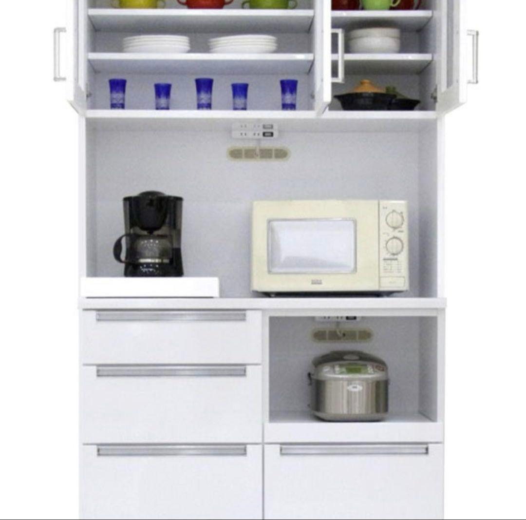 【5/22まで】キッチンボード 食器棚 幅105 フルオープンレール