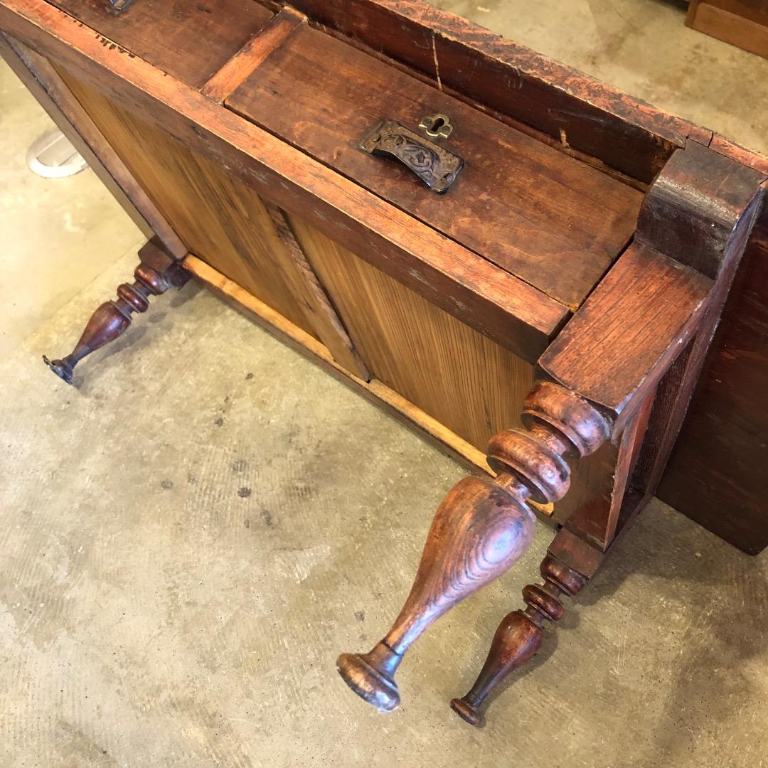 アンティーク　ろくろ脚　木製座卓 引き出し レトロ　アンティーク家具　木製家具