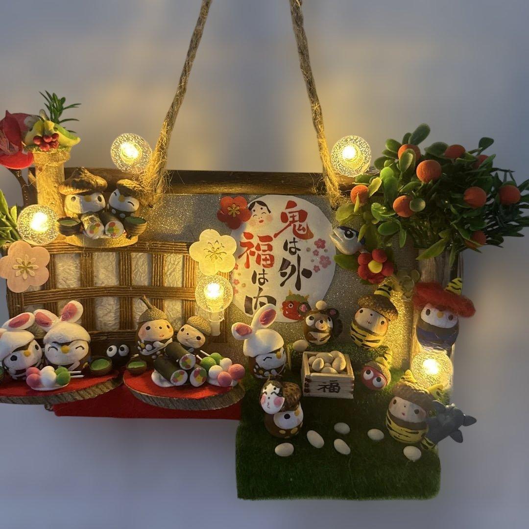 どんぐりアート♡タペストリー風節分＆節分オブジェ♡