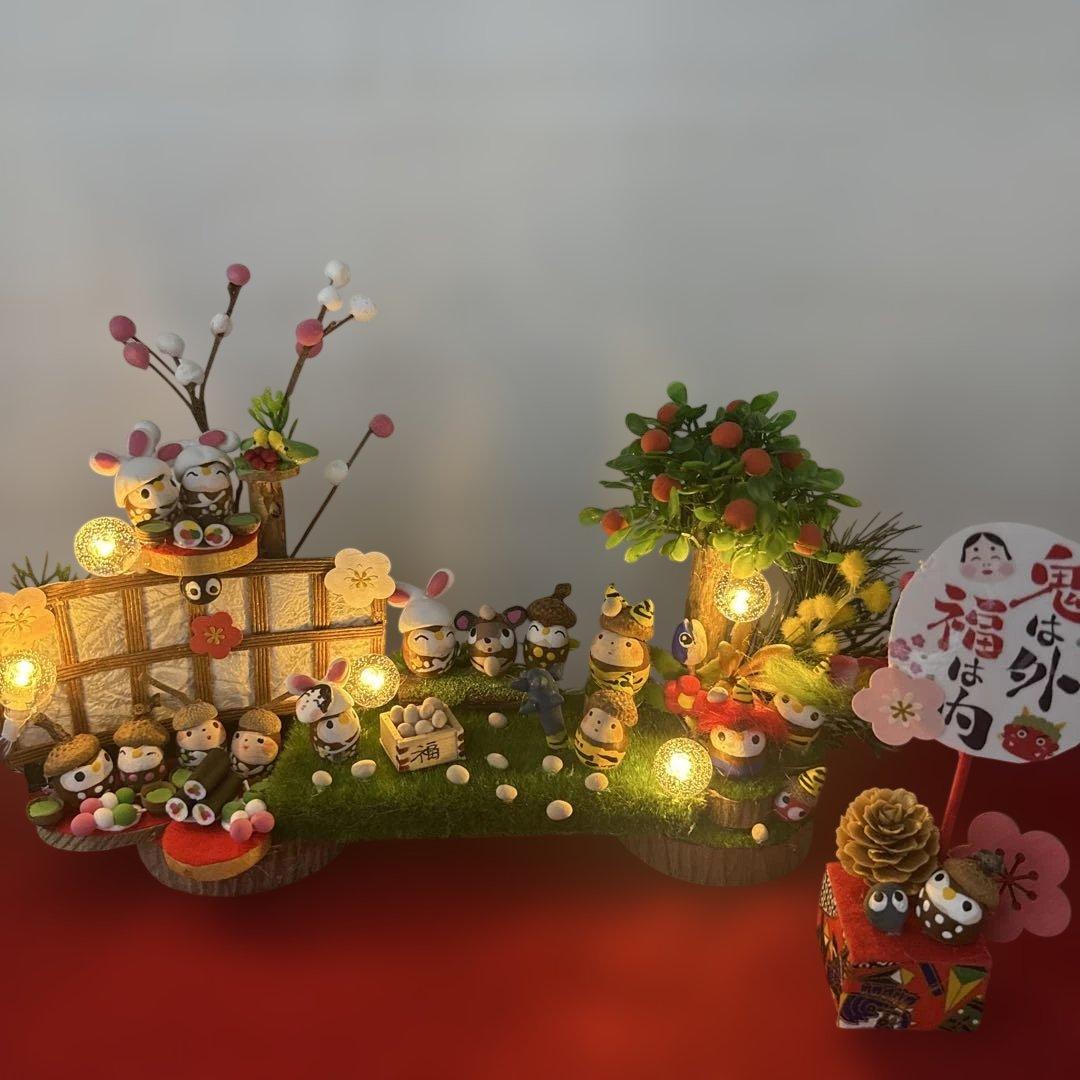 どんぐりアート♡タペストリー風節分＆節分オブジェ♡