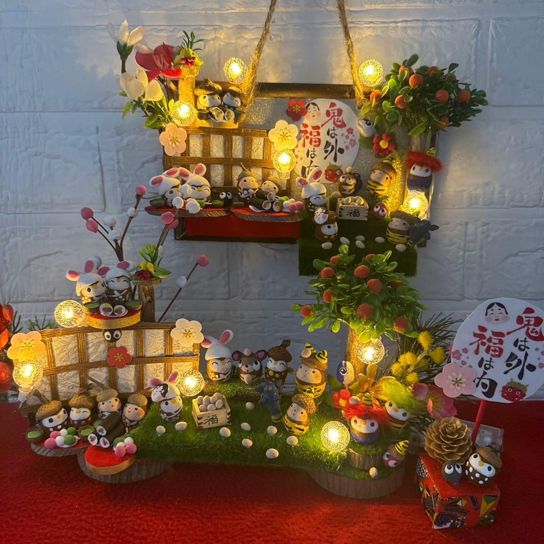 どんぐりアート♡タペストリー風節分＆節分オブジェ♡