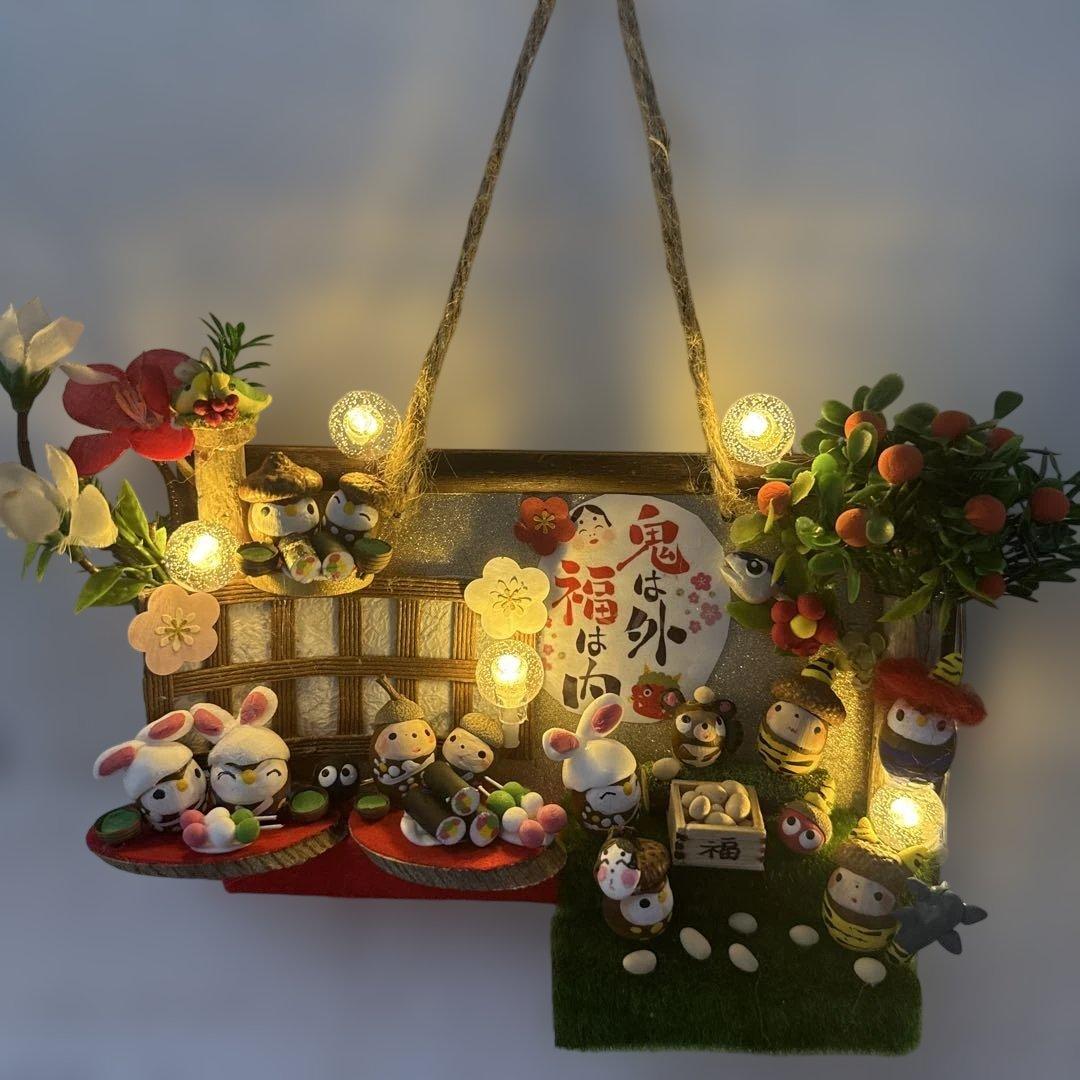 どんぐりアート♡タペストリー風節分＆節分オブジェ♡