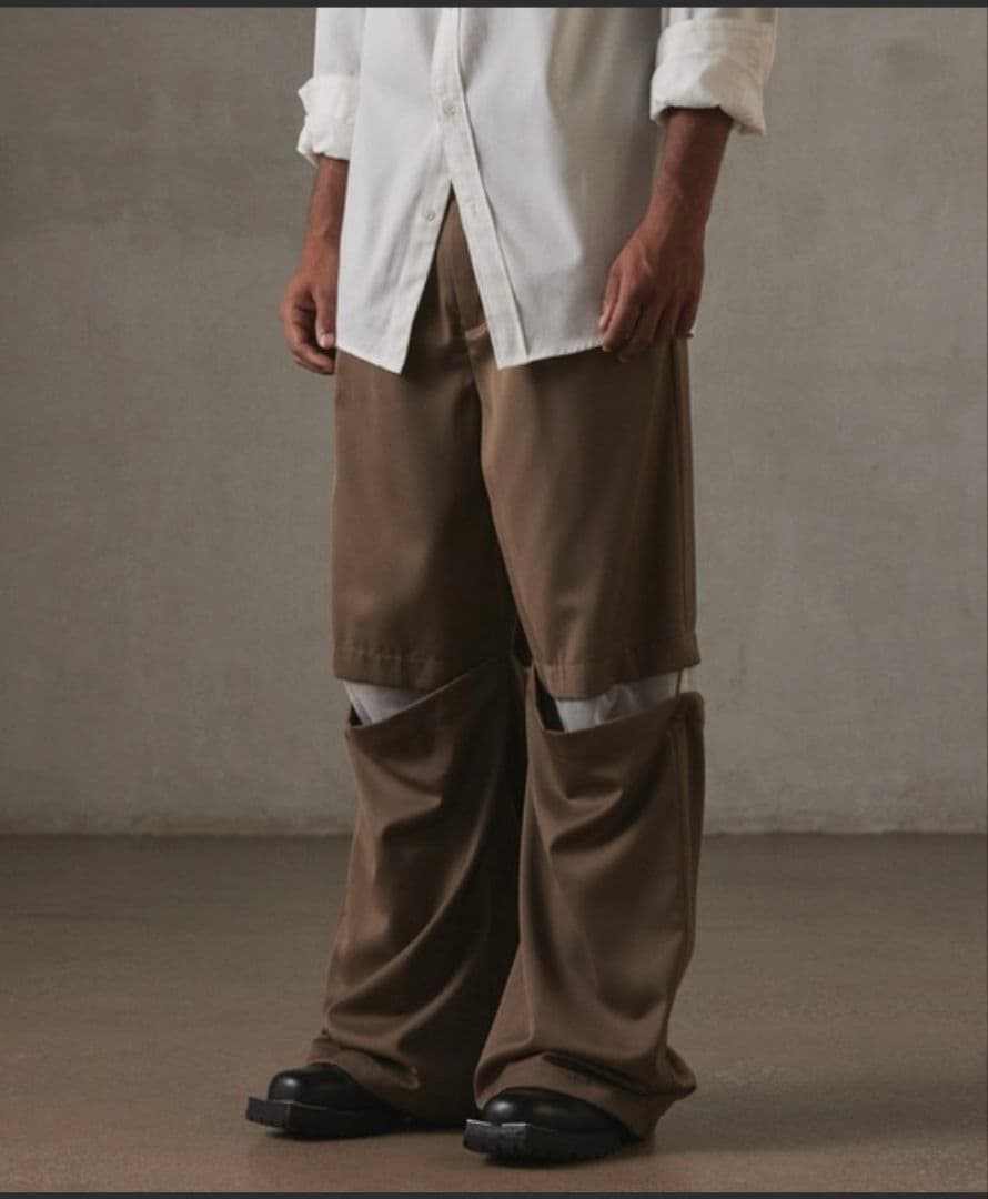 【GRANCY】チュール レイヤードデザイン スラックス　ベージュ S