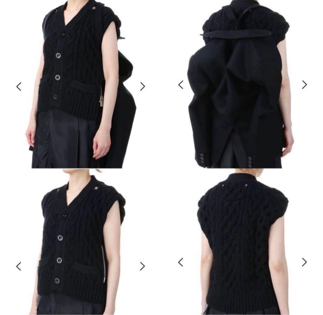 sacai ケーブルニットジャケット ブラック