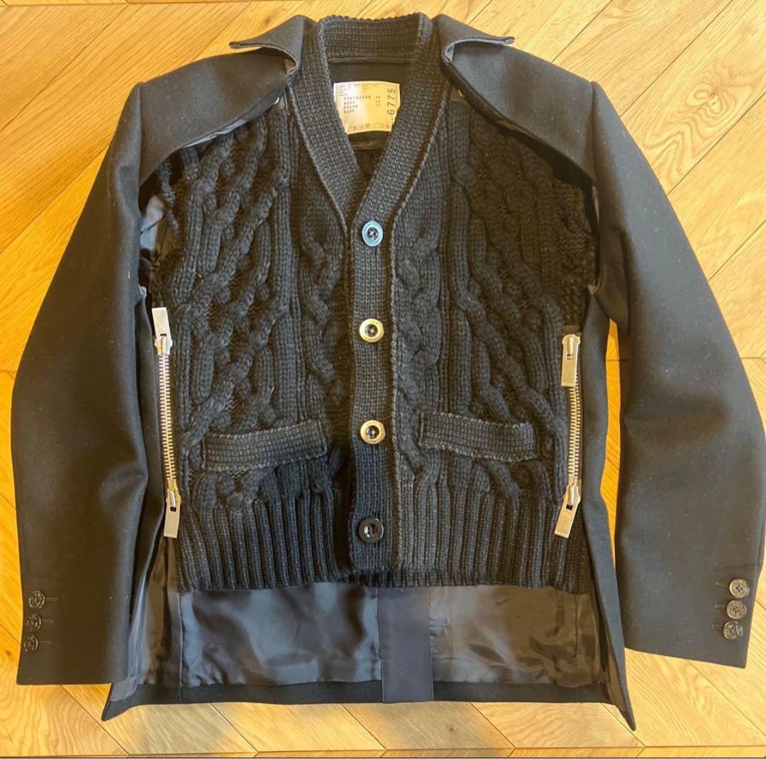sacai ケーブルニットジャケット ブラック