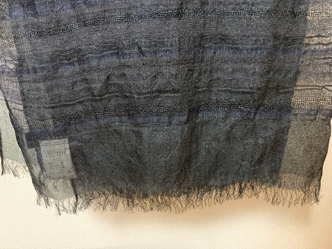 【更にお値下】Y‘s 大判薄手ストール／MULTI BORDER STOLE/黒