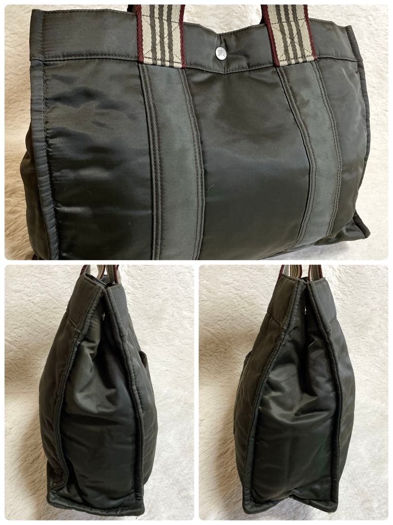 バーバリーブルーレーベル 銀ボタン トートバッグ ストライプ BURBERRY