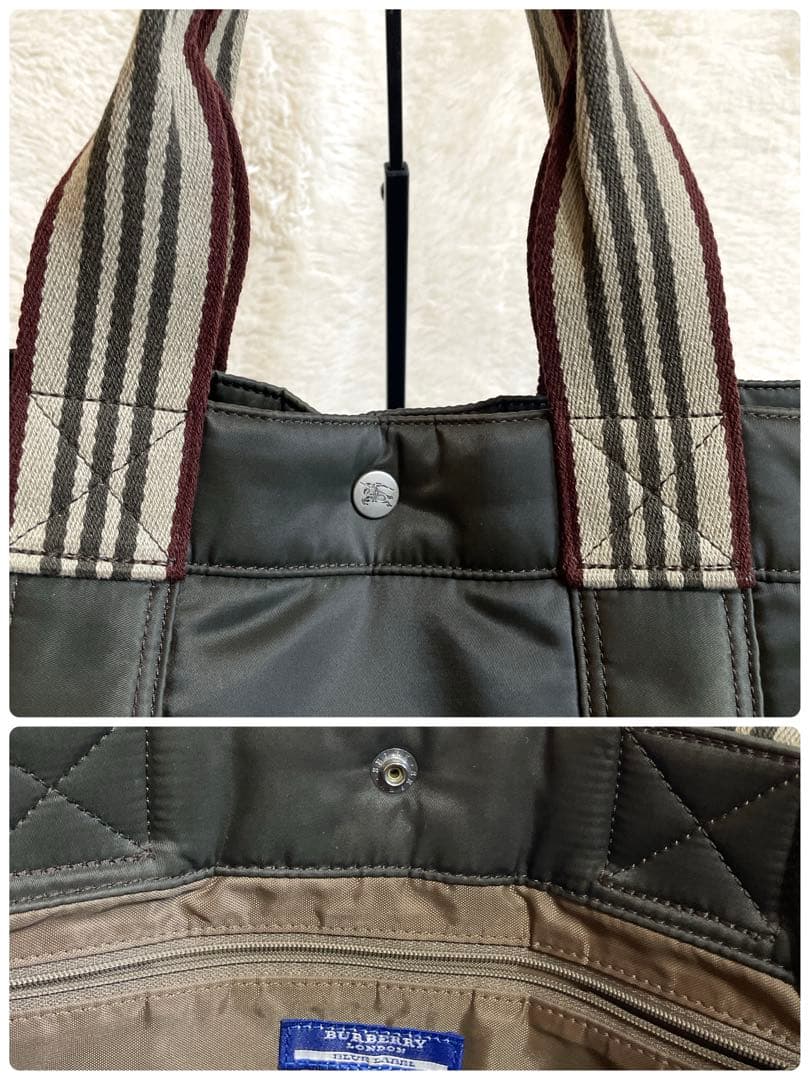 バーバリーブルーレーベル 銀ボタン トートバッグ ストライプ BURBERRY