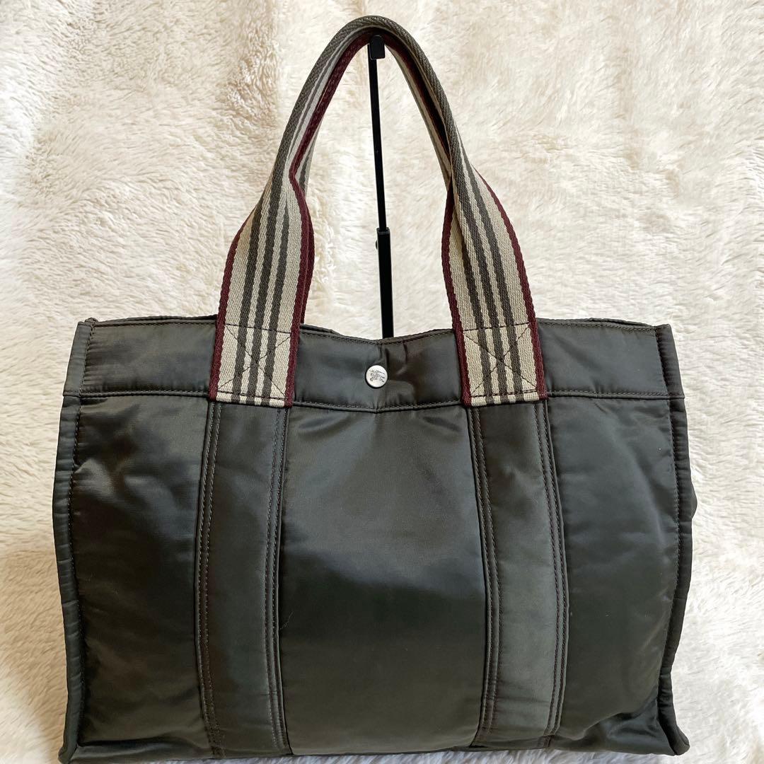 バーバリーブルーレーベル 銀ボタン トートバッグ ストライプ BURBERRY