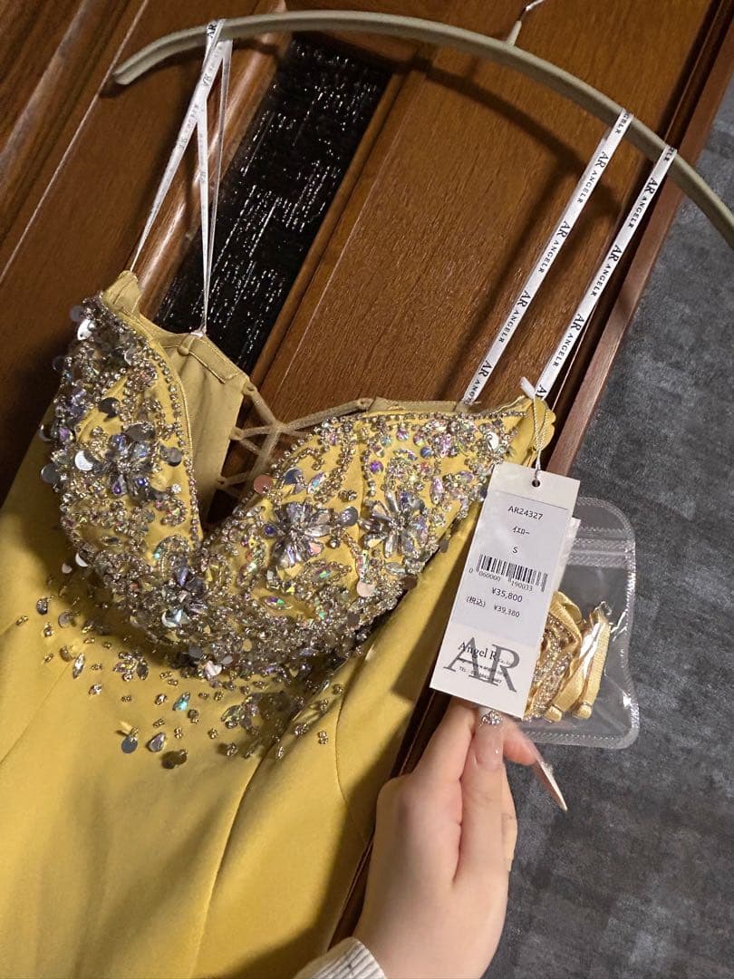 ANGEL-R エンジェルアール イエロービーズ装飾マキシドレスキャバドレス