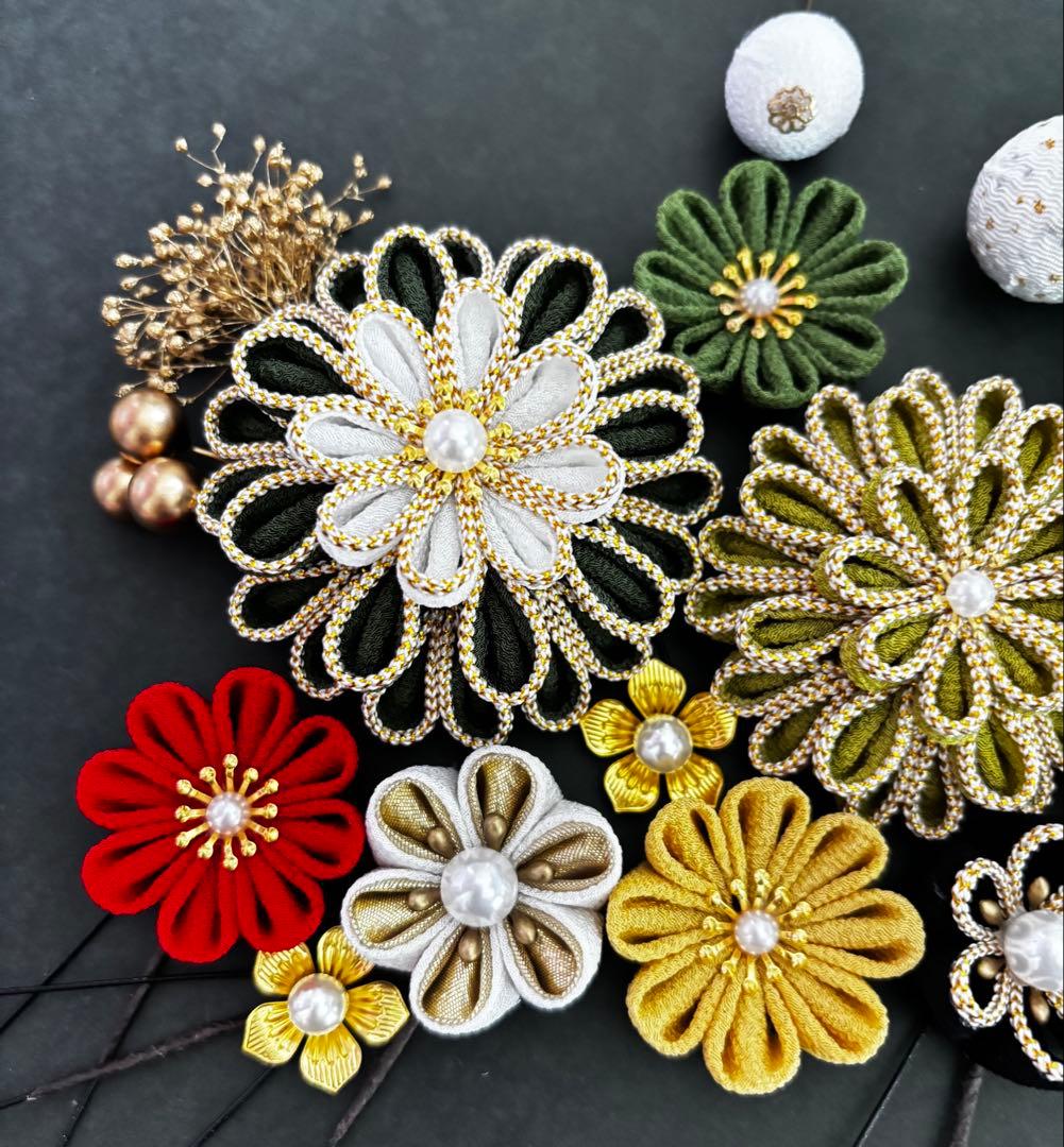 つまみ細工　縁取り　緑　抹茶