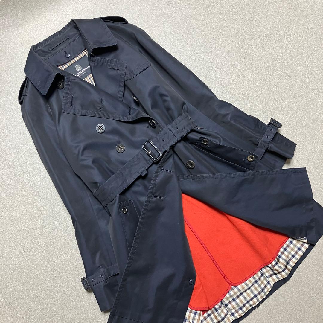 アクアスキュータム トレンチコート レッドライナー付き ベルト ネイビー