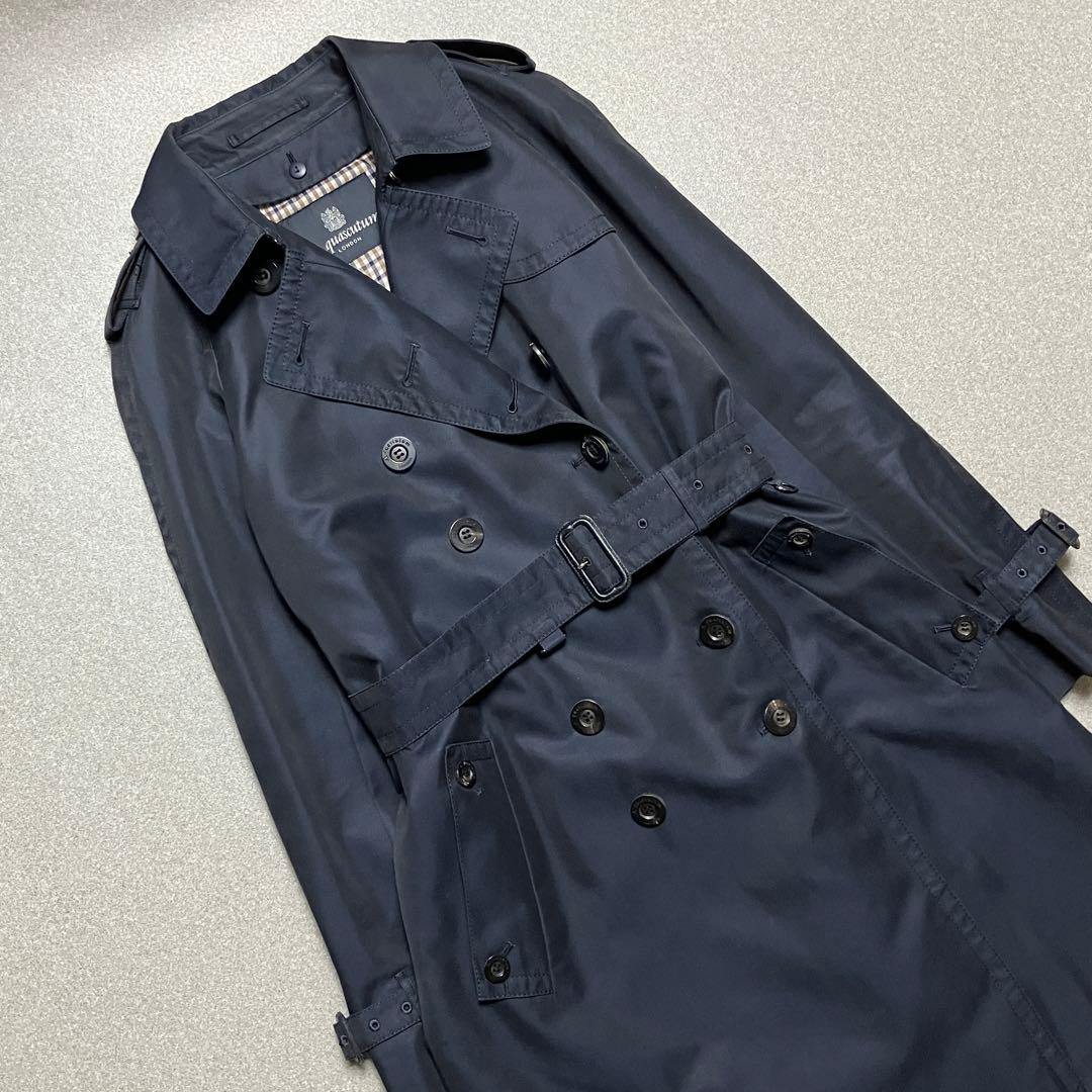 アクアスキュータム トレンチコート レッドライナー付き ベルト ネイビー