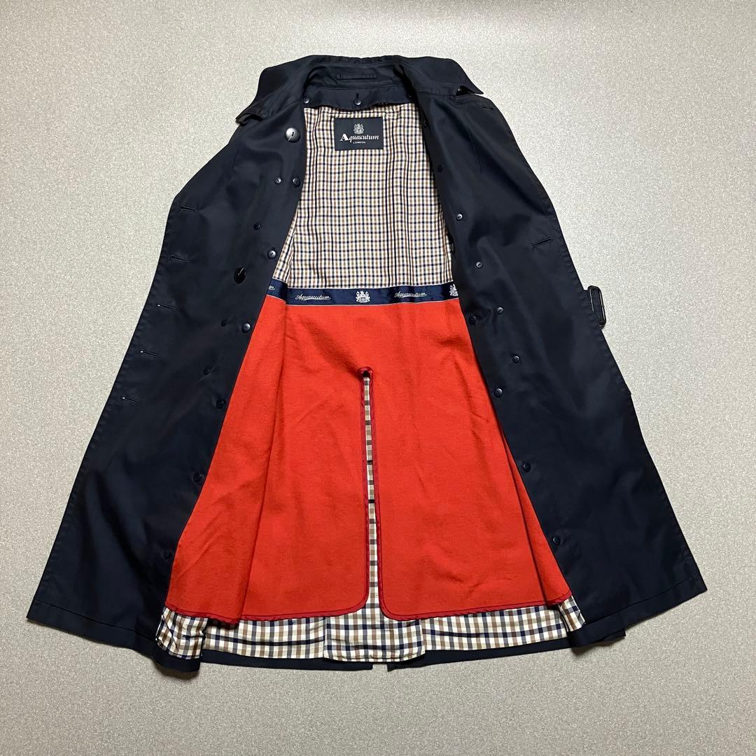 アクアスキュータム トレンチコート レッドライナー付き ベルト ネイビー