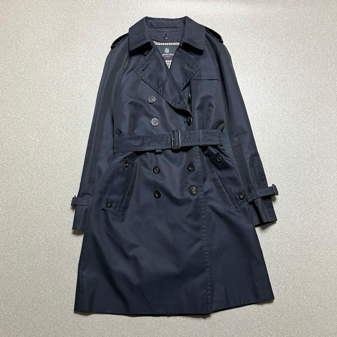アクアスキュータム トレンチコート レッドライナー付き ベルト ネイビー