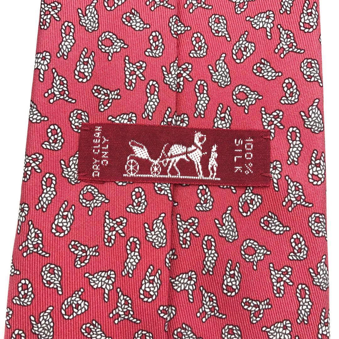 【極美品】HERMES ネクタイ ロープ柄 小紋柄 総柄 レッド 赤 白