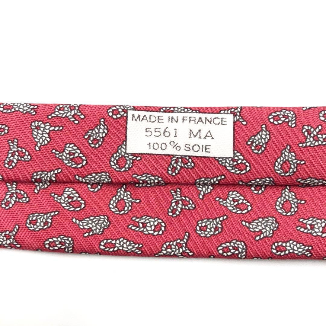 【極美品】HERMES ネクタイ ロープ柄 小紋柄 総柄 レッド 赤 白