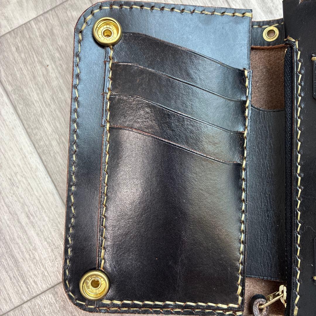 【茶芯ブラック】　クロムエクセル　ミドルトラッカーウォレット　真鍮