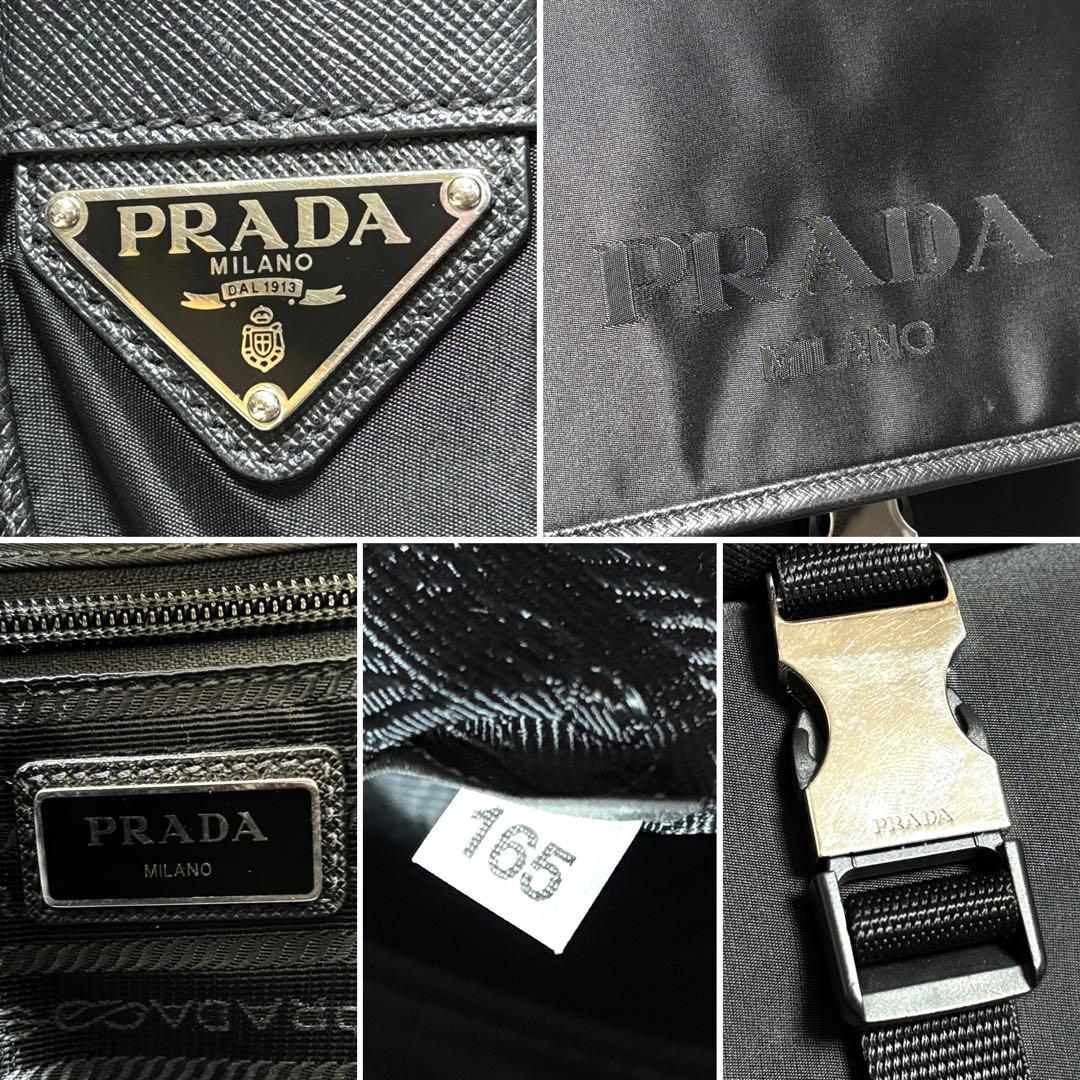 極美品 プラダ ショルダーバッグ フラップ 三角ロゴ 白タグ 斜め掛け ブラック