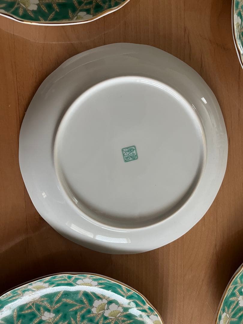 有田焼 明国窯　金彩 花文様 輪花　古伊万里　中皿 銘々皿 大皿　5枚