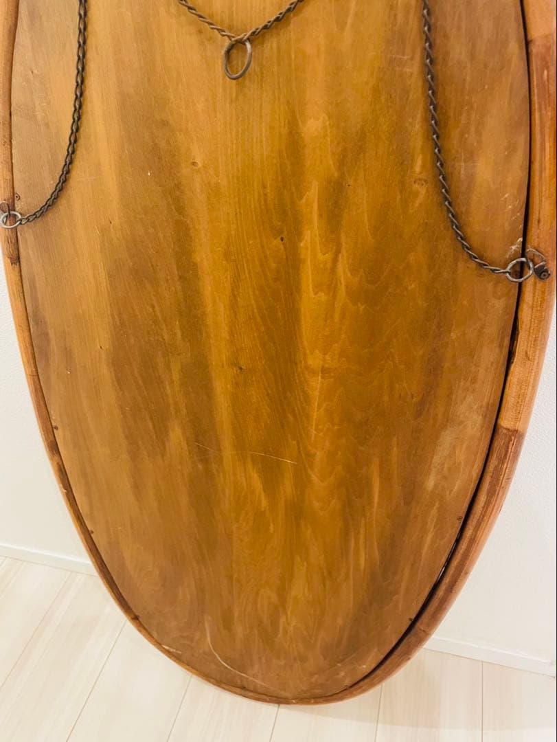 アンティーク ラタン 天然木 壁掛け鏡 ウォールミラー