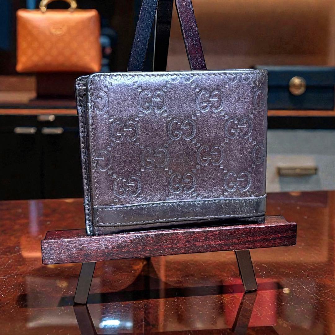 GUCCI グッチ 二つ折り財布 シマ インターロッキング GG ロゴプレート