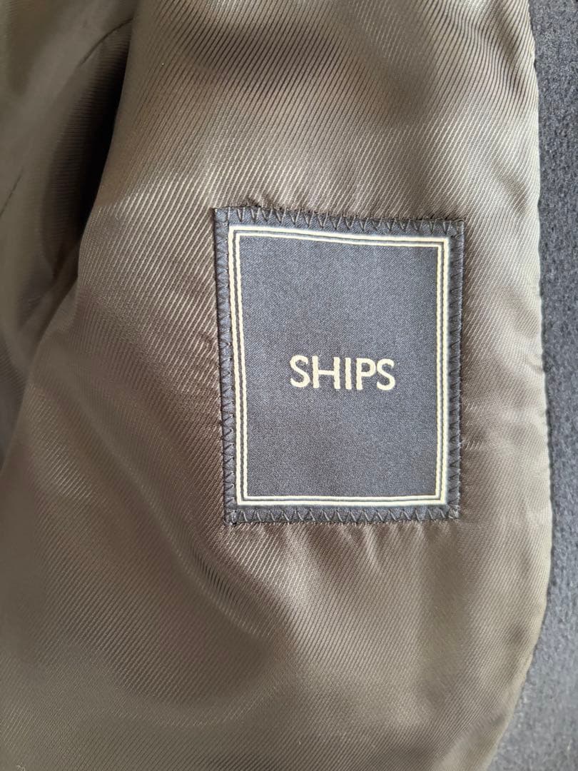 SHIPS ダブルフェイスカーコート　ダークネイビー メリノウールピーコート　L